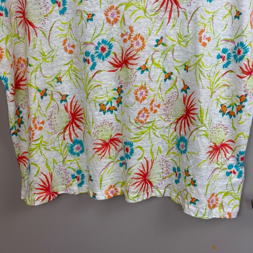 Joie Floral Linen Top Womens XL White Multi Short Sleeve Crew Neck NWT - Picture 4 of 11
